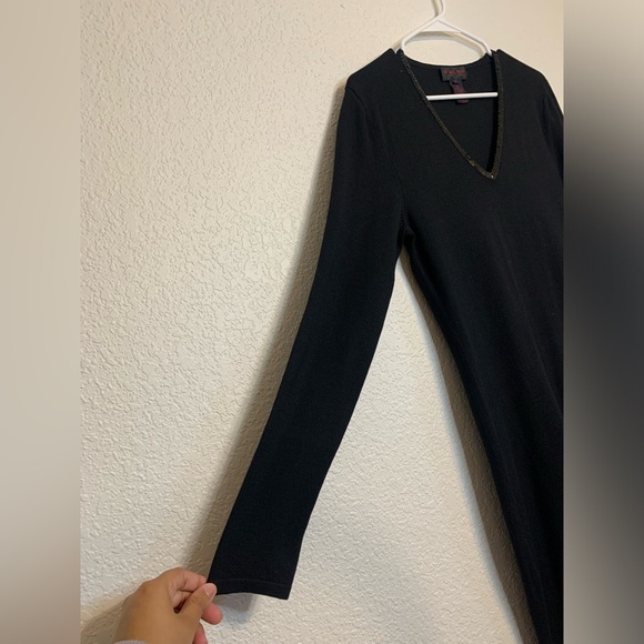 Ralph Lauren Vintage Meduim Silk Cotton Blend Knit Sweater Dress Sequins V Neck - Picture 4 of 8